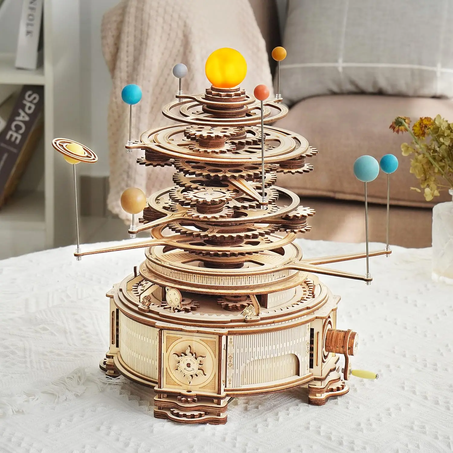 Robotime ROKR 316PCS Rotatable Mechanical Orrery 3D Wooden Puzzle Games Assemble Model Building Kits Toys Gift for Children Boys