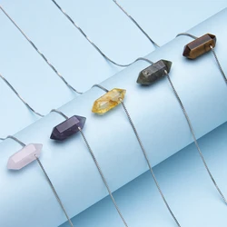 1pc natrual crystal stone gemstone agate Stainless steel adjustable Hexagon pendant necklace for women and men