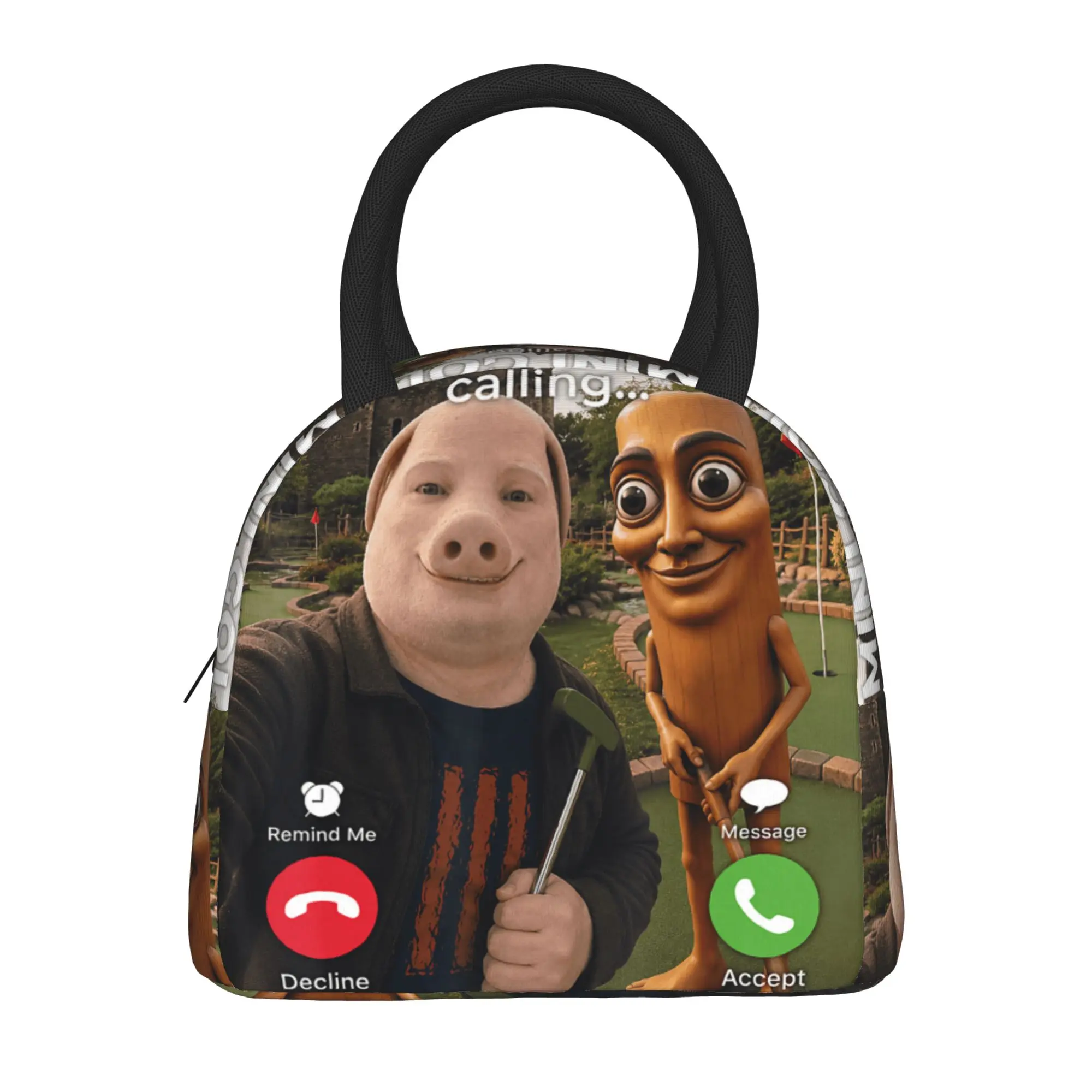 Golfer Funny Meme Mini Golf Brainrot Friends John Pork Sahur Lunch Bag  Retro Lunch Box For Child Travel Insulated Cooler Bag