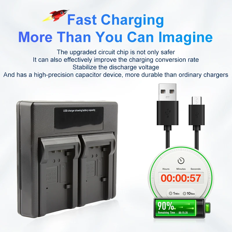 VBK-180 Akku LCD Dual Ladegerät für Panasonic HDC-SD60 TM55 HS60 TM60 SDR-H85 T50 S45 S50 HDC-SD80 HS80 TM80 SD60gk TM90