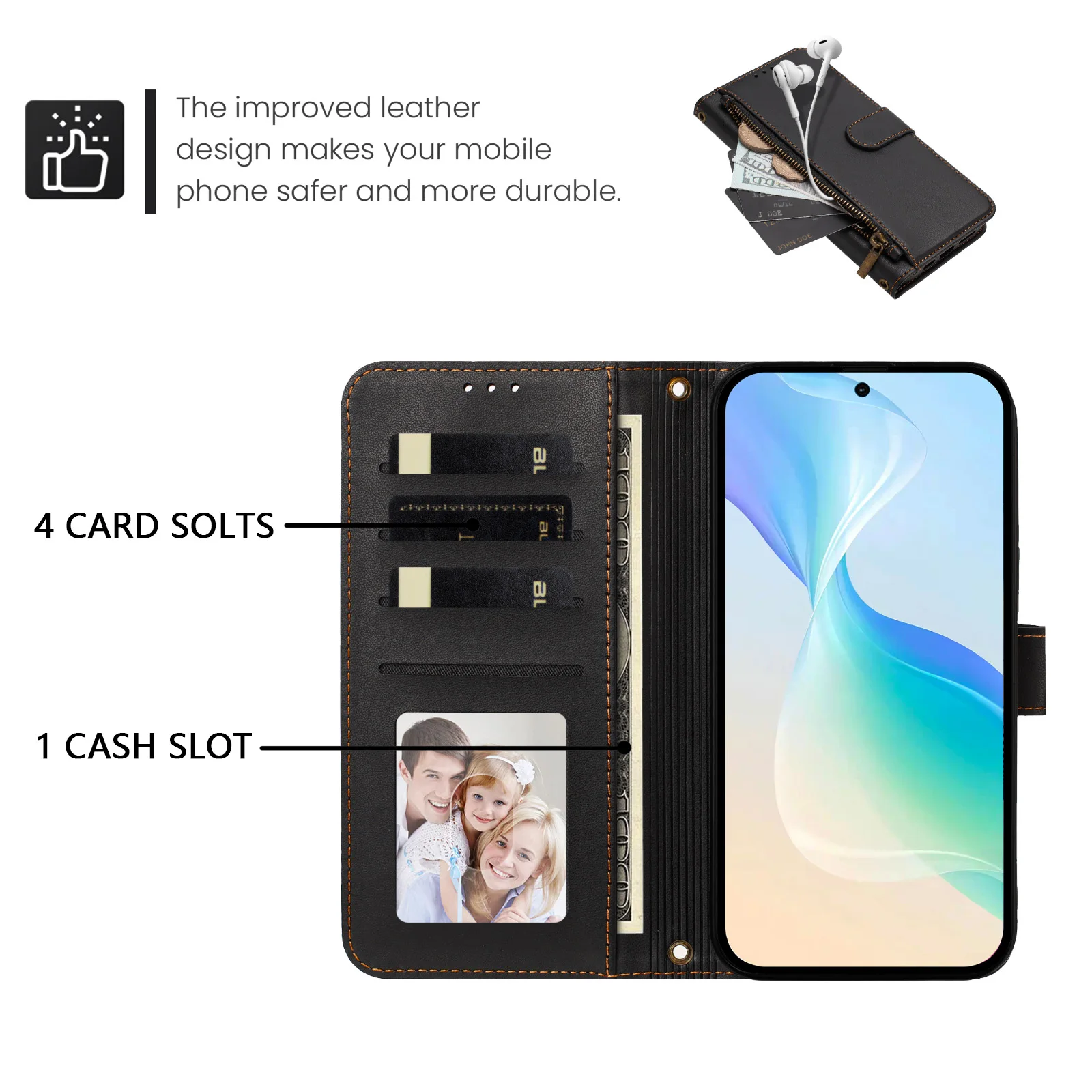 Leather Wallet Flip Case for Samsung Galaxy A3 A5 2017 A6 A7 A8 2018 J4 J6 Plus J3 J5 J7 Pro Zipper Pocket phone Cover view 5
