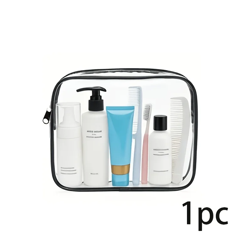 1PC Clear Lightweight PVC Toiletry Makeup Bag Small Pouch Waterproof Black Zipper Travel Essential Makeup Pouch  Cosmetic Bag