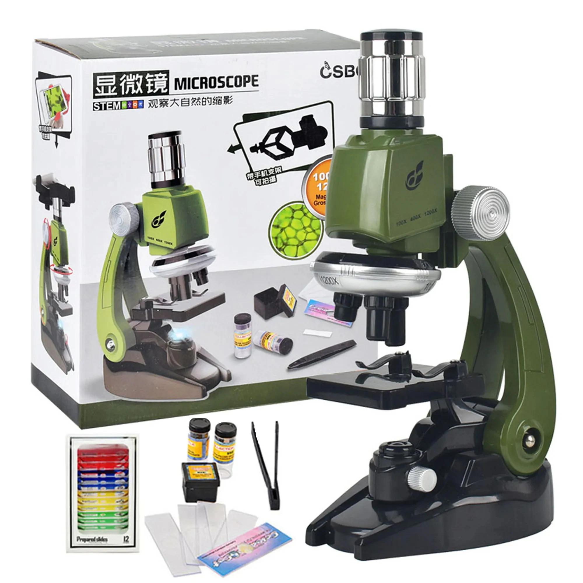 Biological Microscope Iab Set 100X 400X 1200X LED Children's Microscope Home School Science Education Experiment Toy Boutique