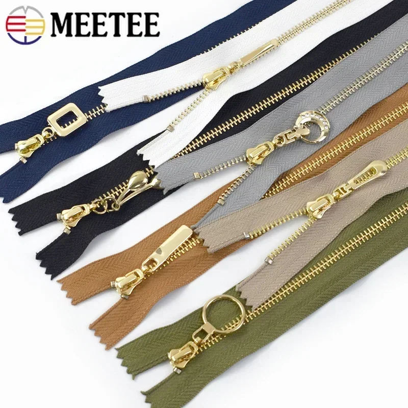 3Pcs 3# Metal Zippers 15/18/20/25/30cm Close-End Zipper Bag Pocket Gold Teeth Zips Clothing Zip Reapir Kit DIY Sewing Accessory