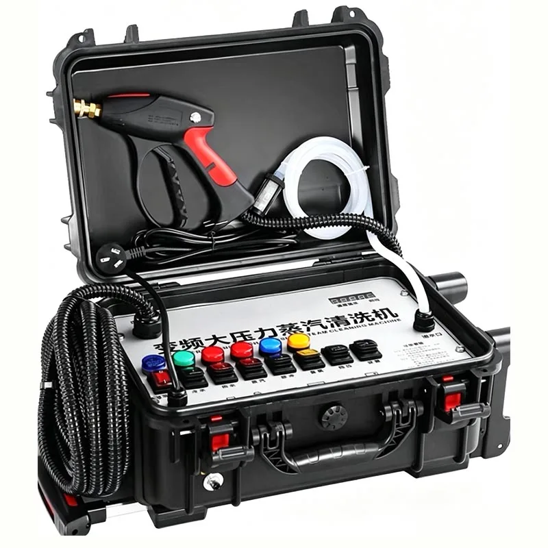 Máquina de Limpeza a Vapor de Alta Pressão para Serviço Pesado com Caixa de Transporte, Lavadora a Vapor de Frequência Variável, Kit Completo com Pistola e Mangueira, Multifuncional