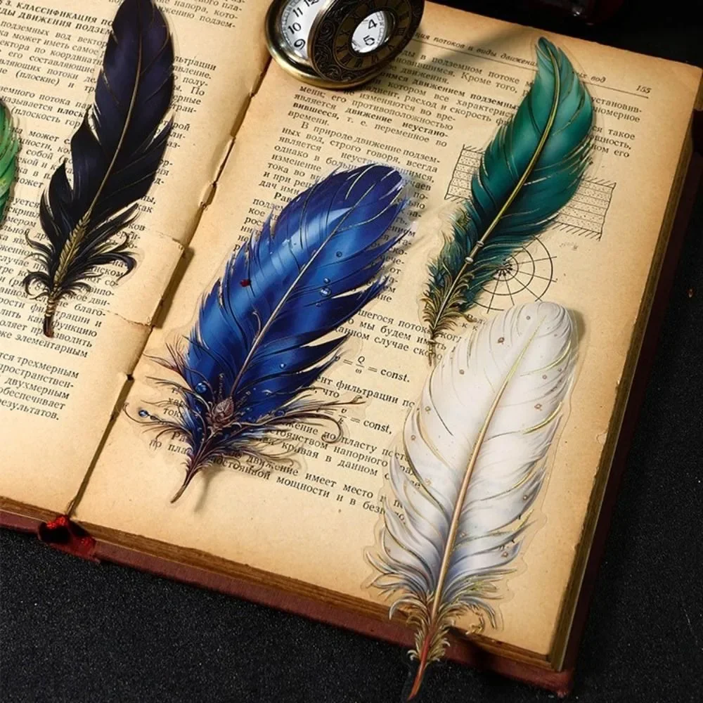 PET Feather Stamping Sticker Retro Gilded Feather Handbook Sticker Hand Decoration Waterproof DIY Decoration Sticker