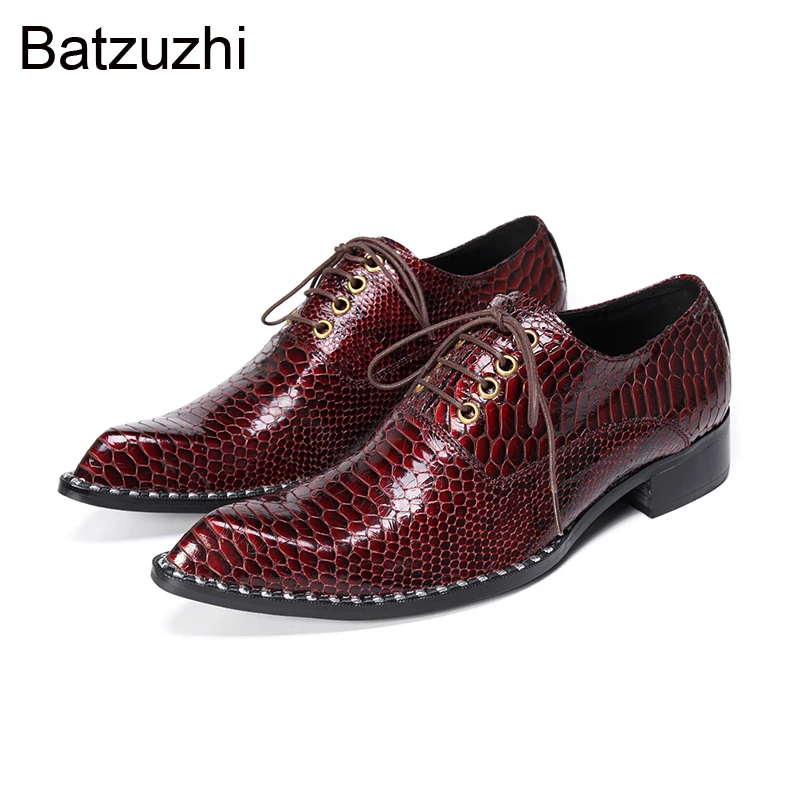 

Batzuzhi Wine Red Genuine Leather Dress Shoes Man Top Fashion Men's Shoes Lace-up Pointed Toe Formal Business Shoes, US6-12