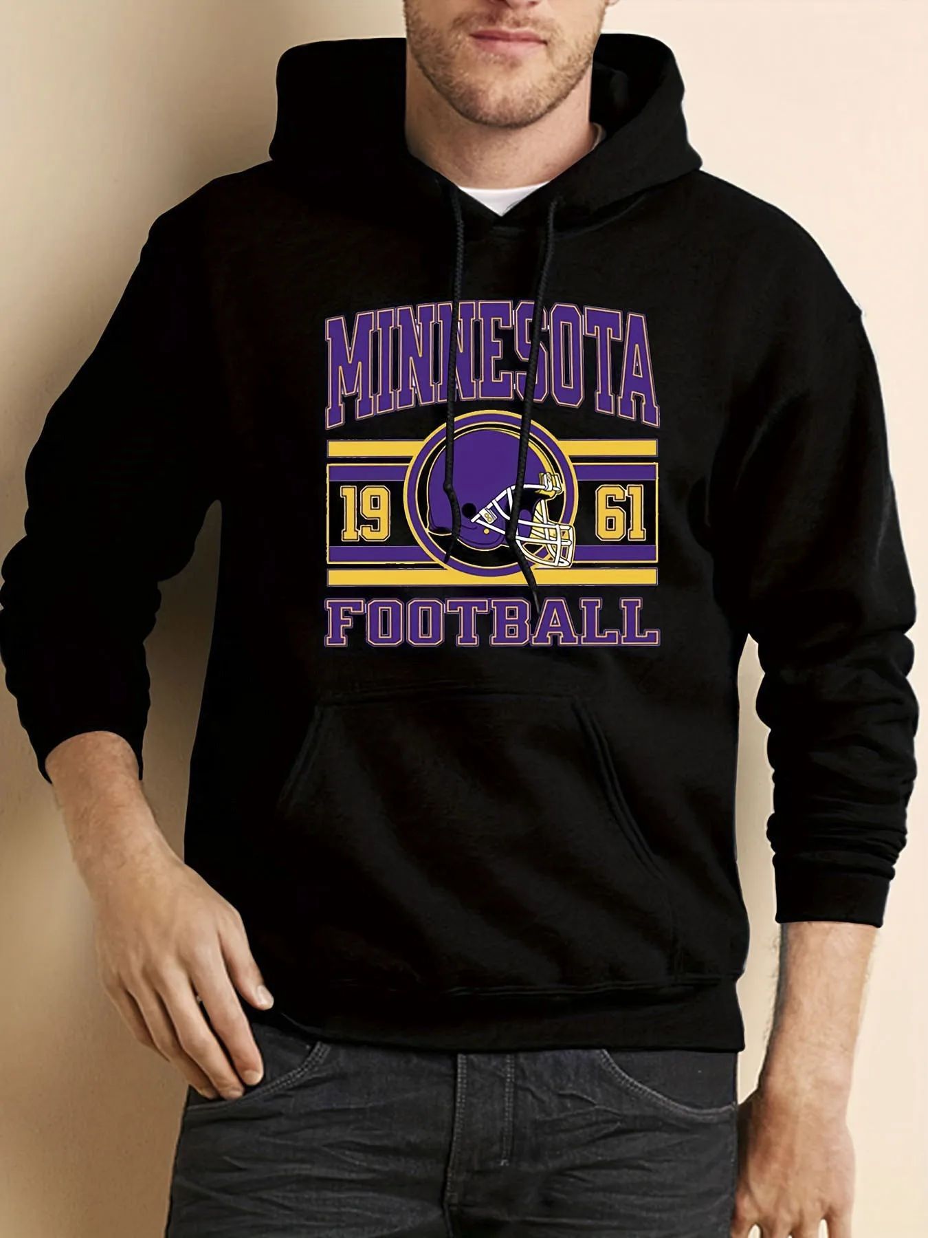 

Minnesota Football Hoodie - Men'S Vintage-Inspired Long Sleeve Sweatshirt with Football Helmet Design Casual Wear Hoodie