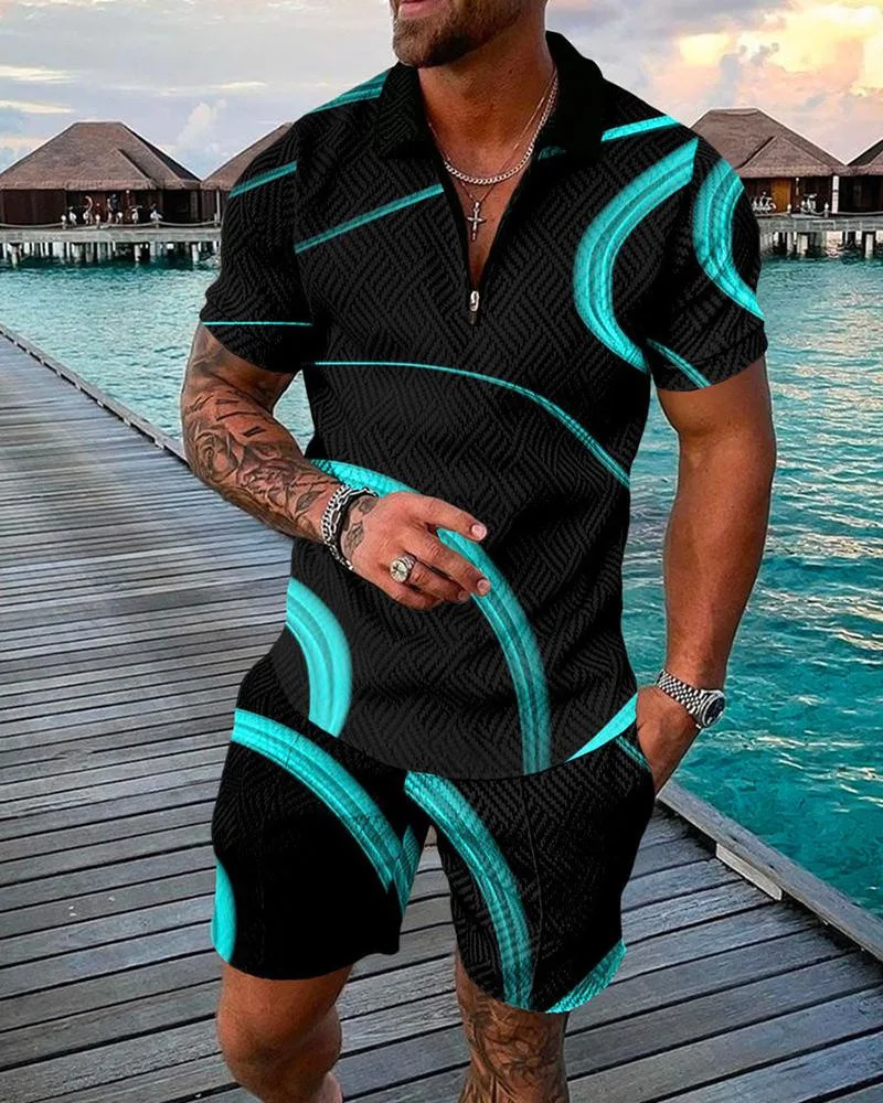 Chándal de marca de verano para hombre, pantalones cortos de Color sólido, conjunto de Polo, ropa de playa informal diaria, estampado 3D, moda