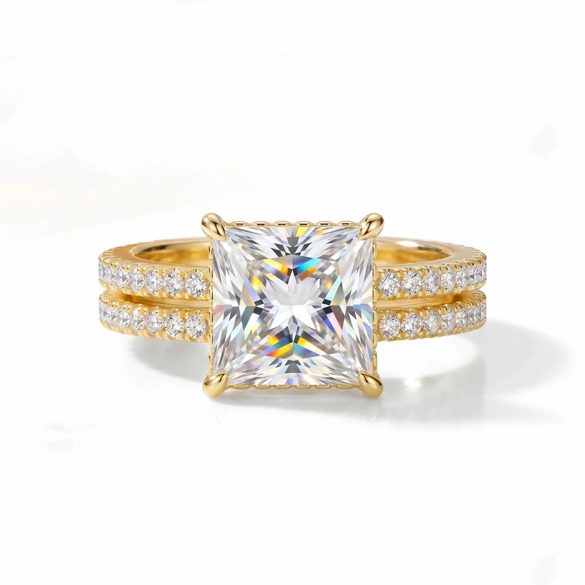 

Luxury 5CT Princess Moissanite Ring Two Row S925 Silver Gold Plated D VVS1 Brilliant Cut Promise Wedding Jewelry Gift For Her