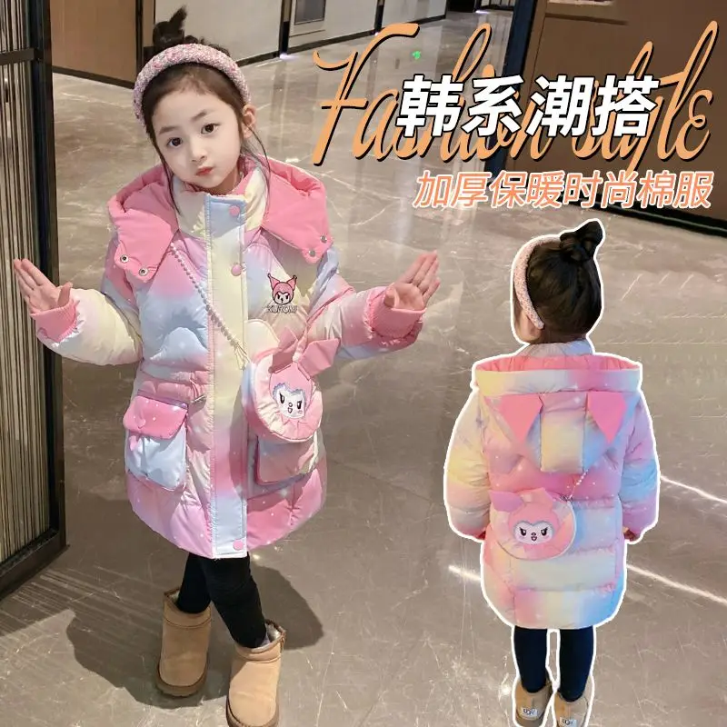 

Kuromi Anime Kawaii Ins Fashion Cotton Padded Warm Jacket Winter Cute Cartoon Long Sleeve Coat Clothing Gifts for Kids