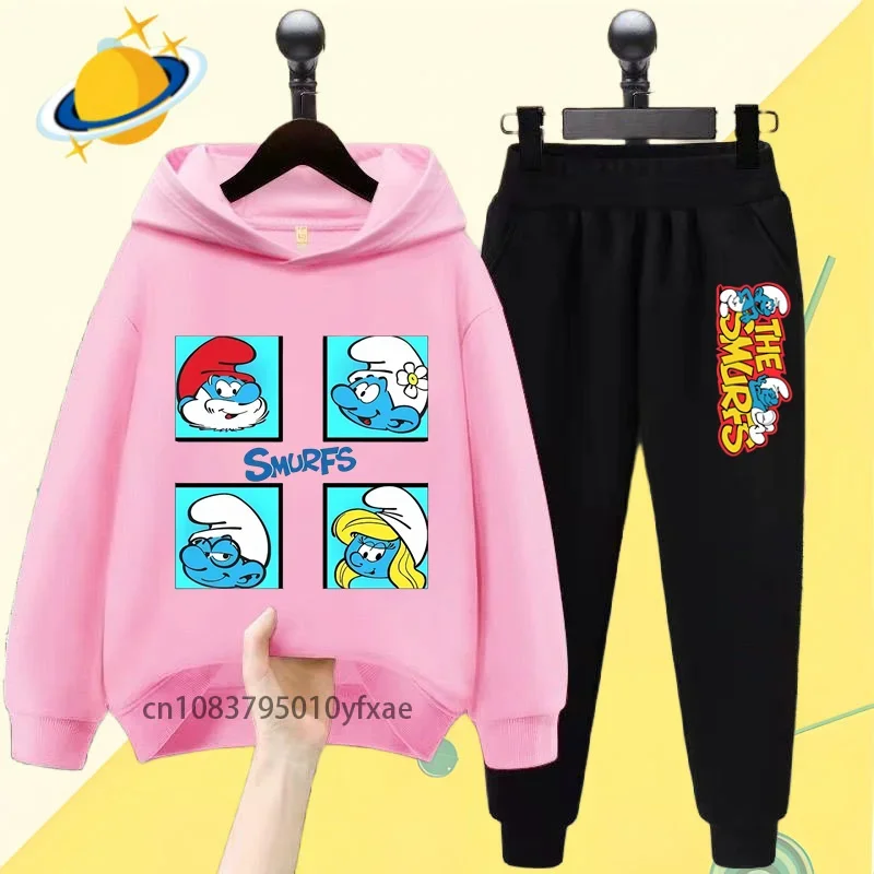 Smurf cartoon children hoodie set cartoon print autumn/Winter long sleeve sweatshirt casual cute wind gift for boys and girls