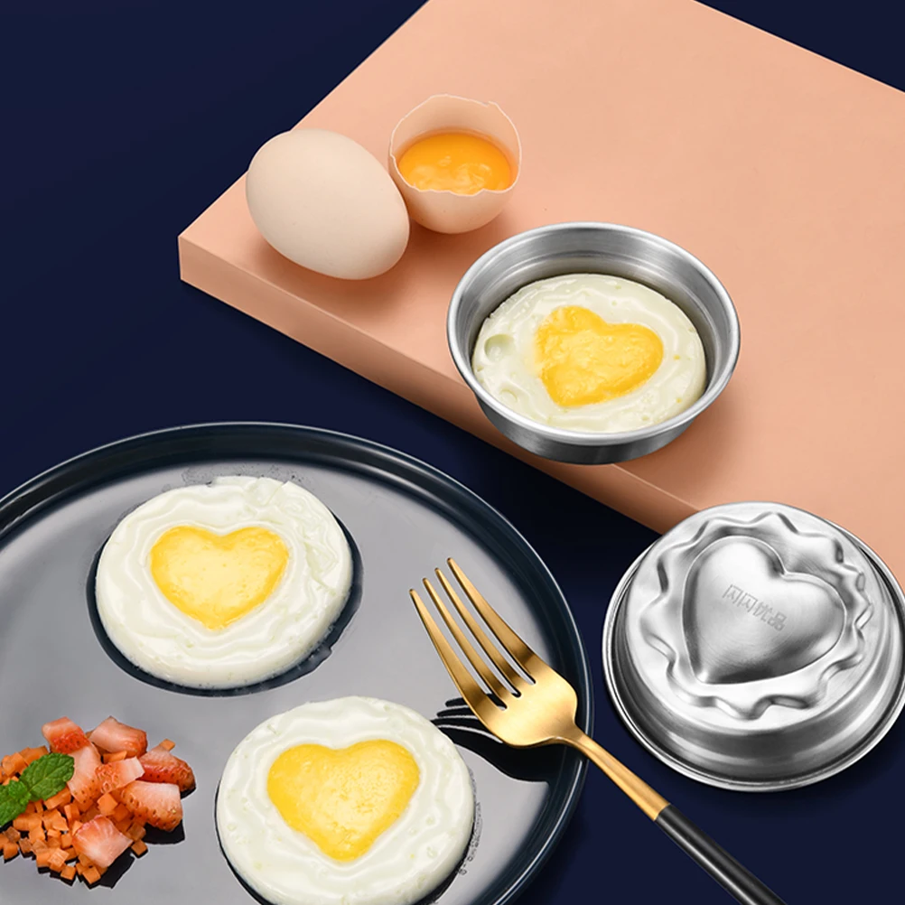 

3pcs Stainless Steel Mold Heart Shaped Breakfast Tools Boiled Egg Shaper Baking Metal Egg Cooker Set Easy Clean