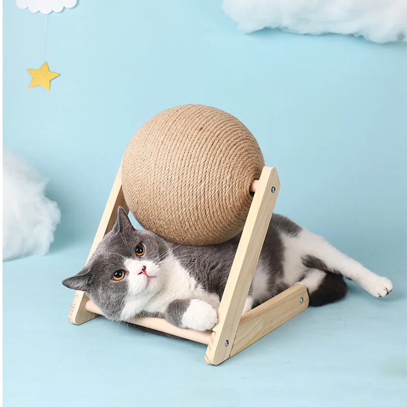 

Solid Wood Vertical Cat Scratch Board Toy Small Cat Scratch Column Pet Wear-Resistant Dumping Cat Scratch Ball Sisal Scratcher