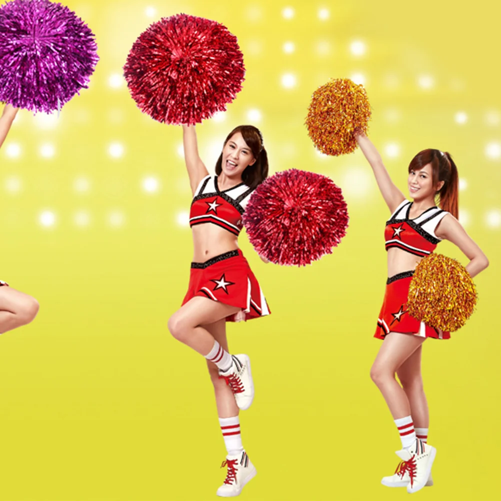 

10Pcs Cheerleader Pom Poms Plastic Lightweight Glitter Shiny Handle Smooth for Sports Game Events Competition School
