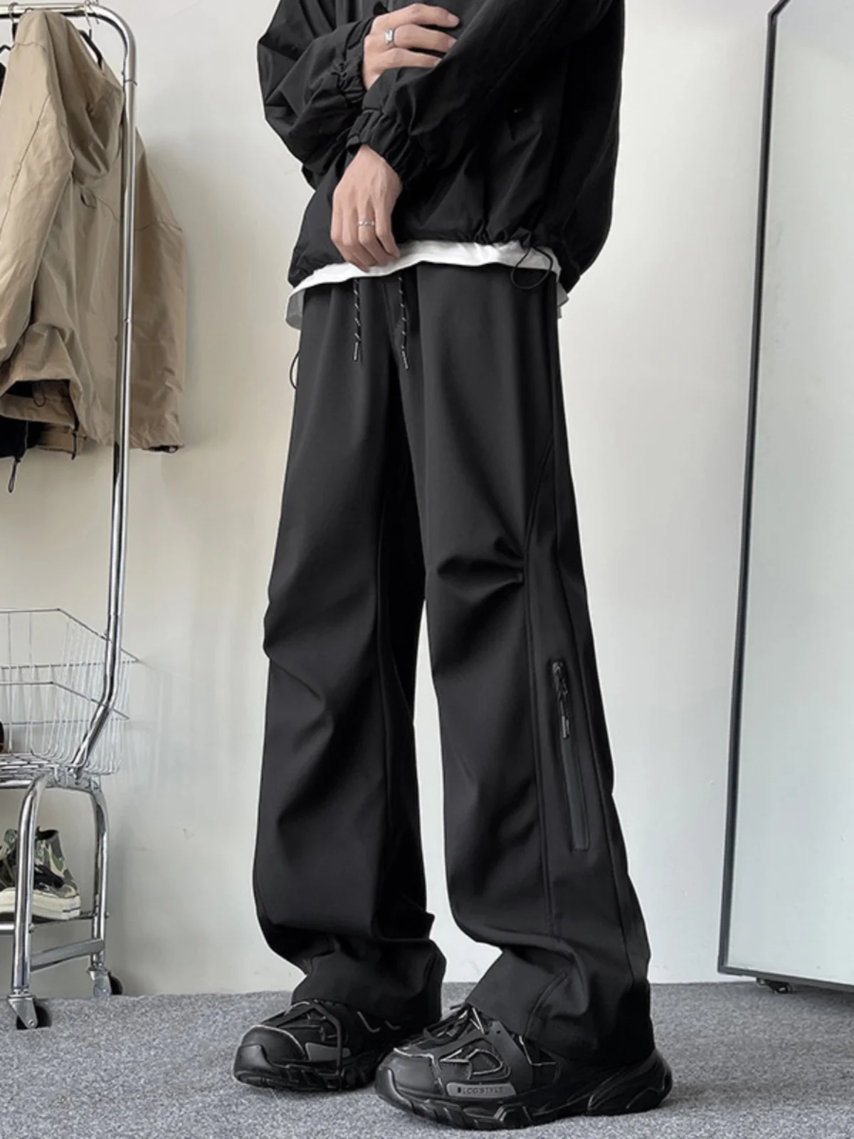 Men's Waterproof Hiking Pants Loose Straight Leg Casual Trousers Spring Autumn American Style Durable Youth Fashion Brand