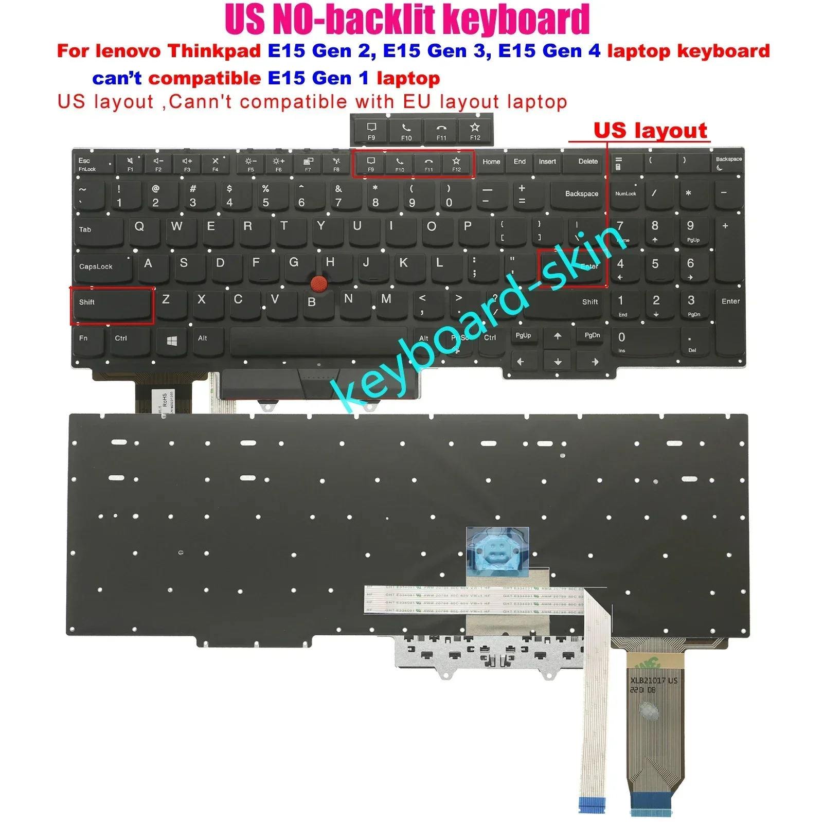 Nuevo teclado estadounidense sin marco ni retroiluminación para portátiles IBM Lenovo Thinkpad E15 Gen 2, E15 Gen 3, E15 G4 series