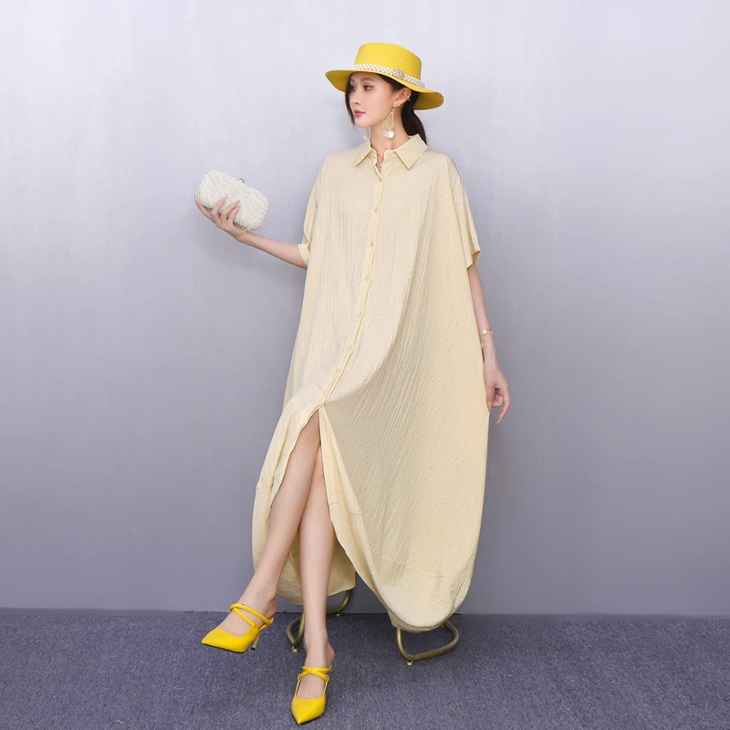 2025 sommer Neue Elegante Frauen Lose Shirts Lange Kleider Weibliche Mode Kurzarm Kleid Großhandel J1202