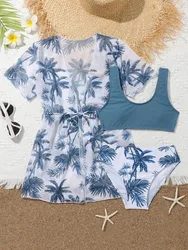 3 Pieces Print Bikinis 2026 Girls Swimsuit With Kimono Kids Swimwear Female Bathers Bathing Swimming Swim Suit Beachwear