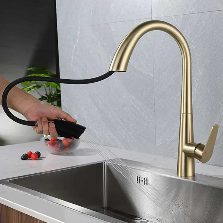 

304 Stainless Steel Pull-Out Kitchen Faucet - Swan-Style Brushed Nickel, Lead-Free Hot/Cold Easy Install