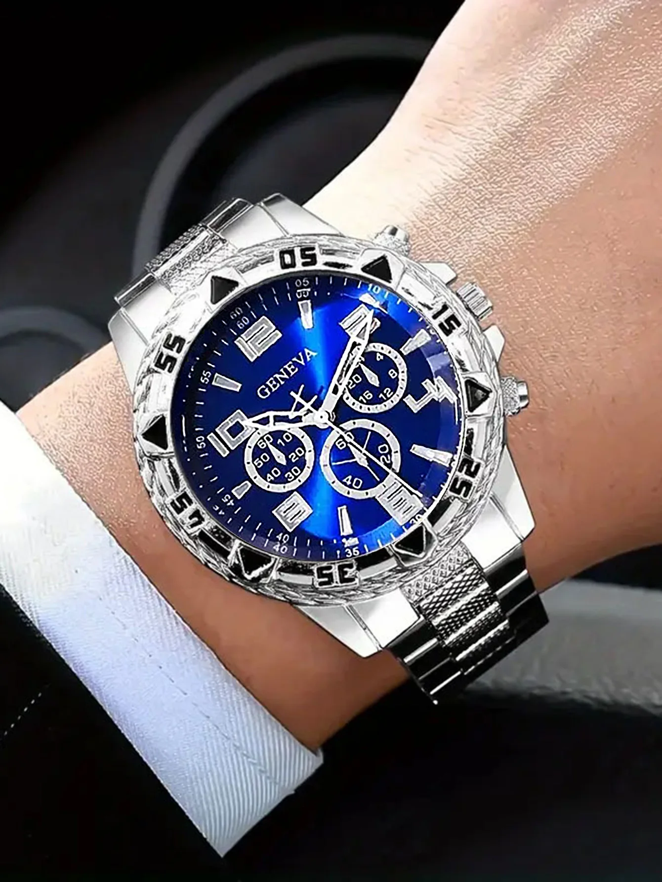 シルバー ビジネス スケール メンズ 合金 クォーツ時計とシルバー ホワイト チェーン ネックレス、ブレスレット、リング セット - 誕生日ギフト