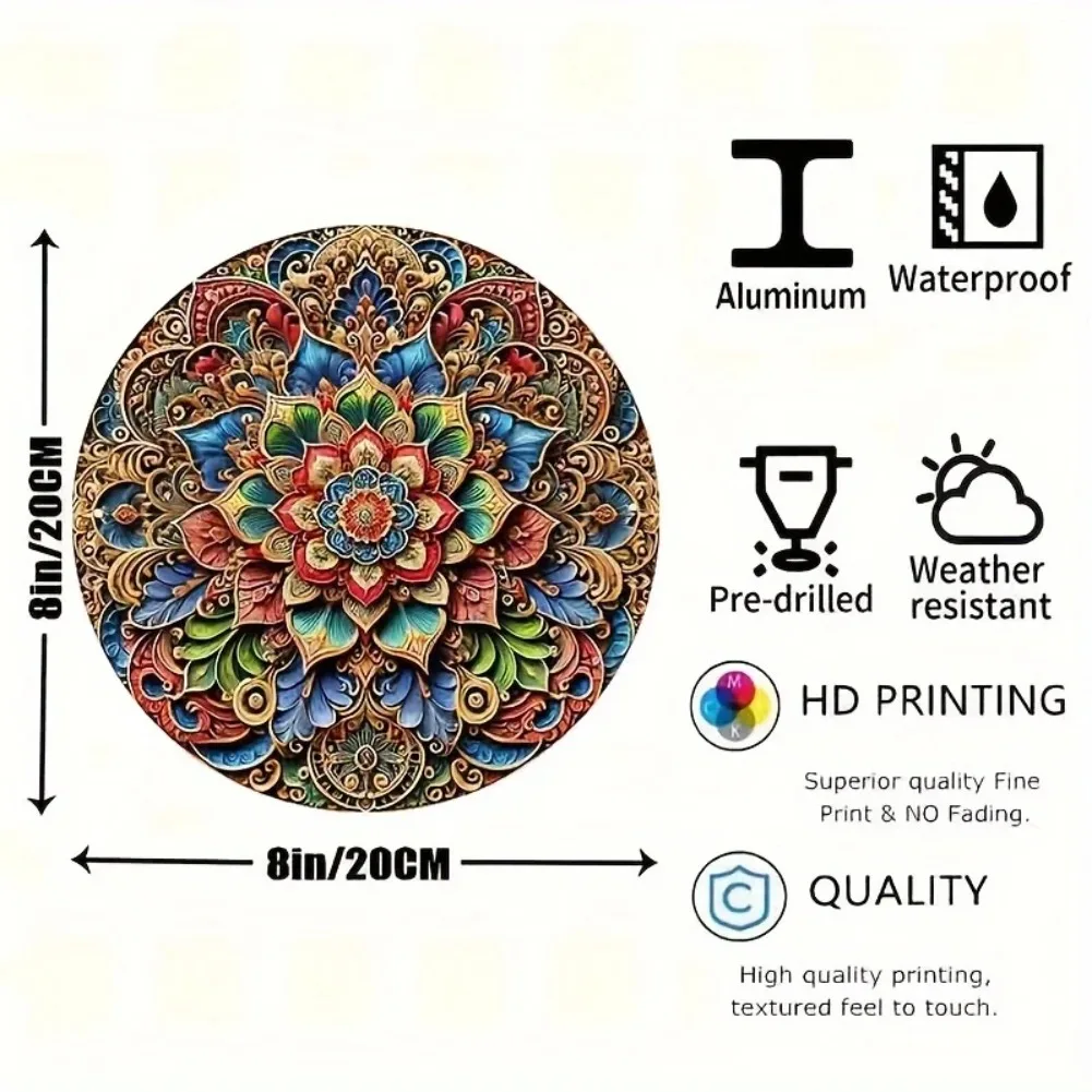 Luxurious Floral Mandala Aluminum Wall Art, Round 2D Metal Poster Plaque For Home, Bedroom, Living Room, Cafe Decor - Aesthetic