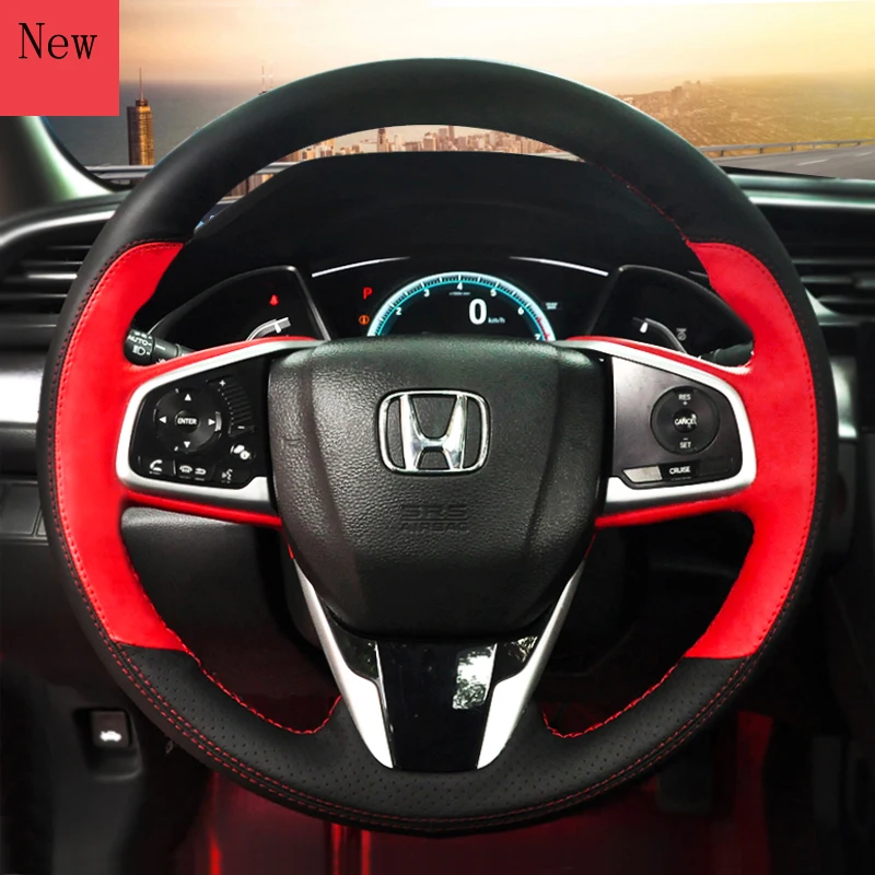 Hand-Stitched Leather Car Steering Wheel Cover for Honda Civic CRV Breeze Crider Vezel Accord Jade Xrv Fit Car Accessories