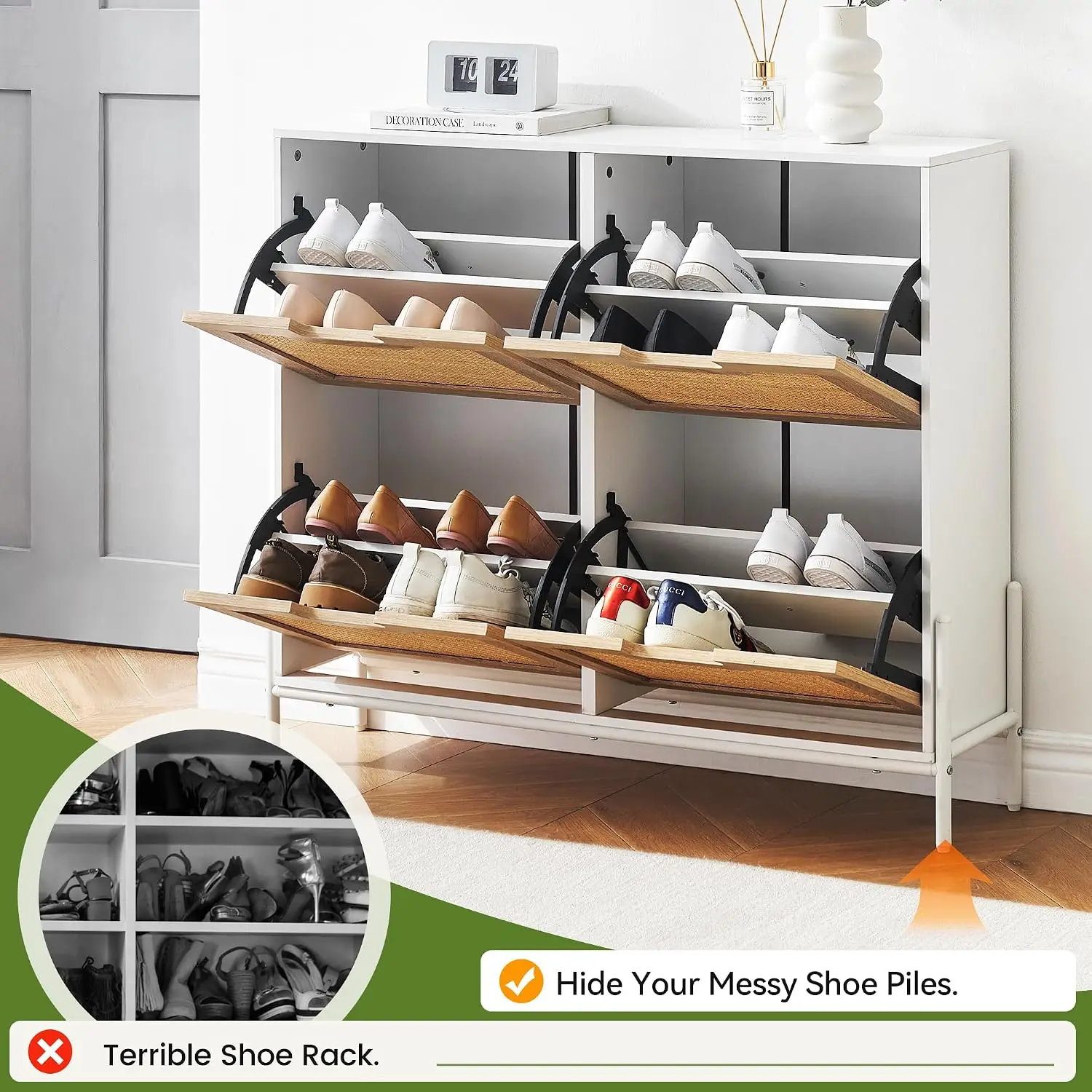 Garvee Shoe Cabinet with 4 Flip Drawers Narrow Freestanding Shoe Storage Cabinet Space-Saving Hidden Shoe Organizer for Entryway, Hallway, Apartment