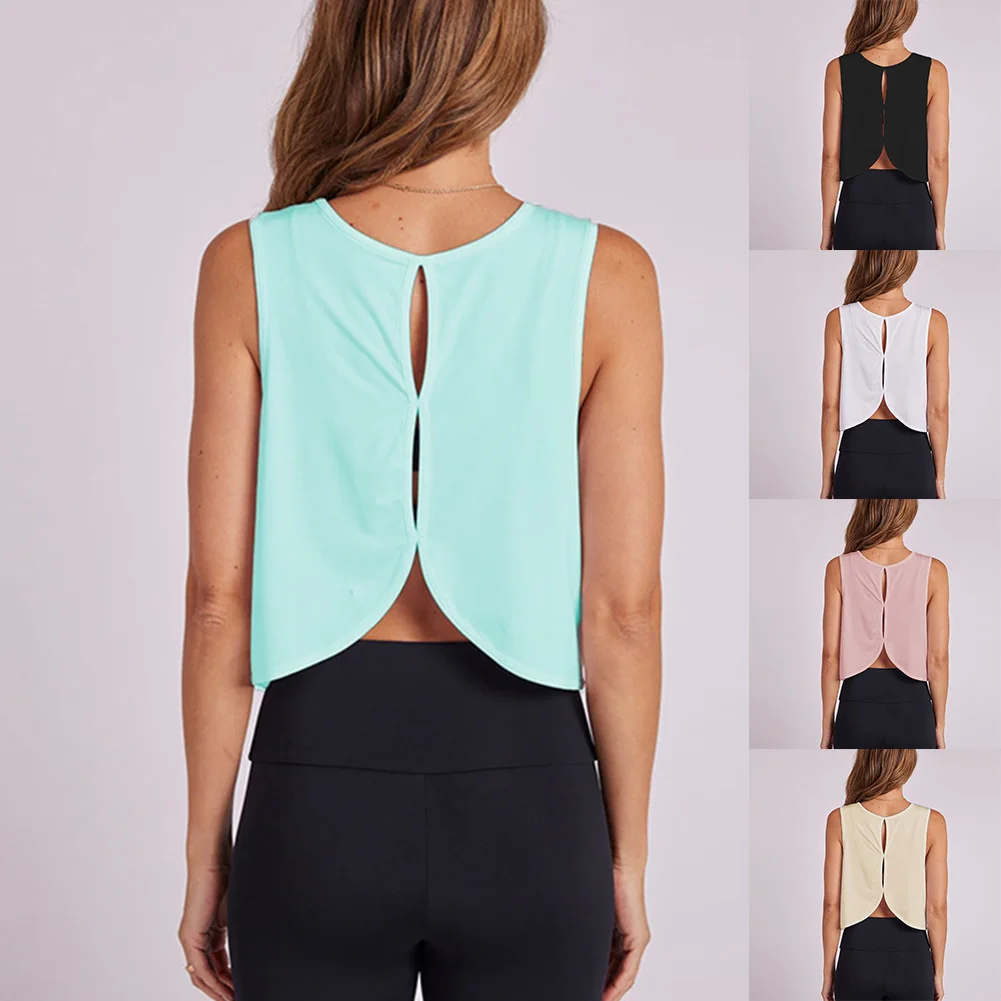 

Удобная одежда для тренировок Топ для тренировок Универсальный топ с выдолбленной спиной и круглым вырезом Дизайн женской одежды Легкая эластичная ткань