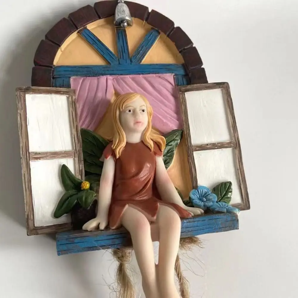 Hand-Painted Sitting Fairy Pendant Handicraft Miniature Window Fairy Ornaments Cartoon Resin Fairy Statue Garden Supplie