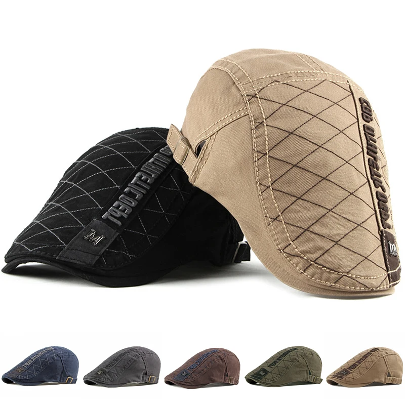 Adjustable Men Spring Summer Sun Newsboy Hats Classic Western Newsboy Caps Cotton Blend Beret Hat Flat Brim Men Berets Cap