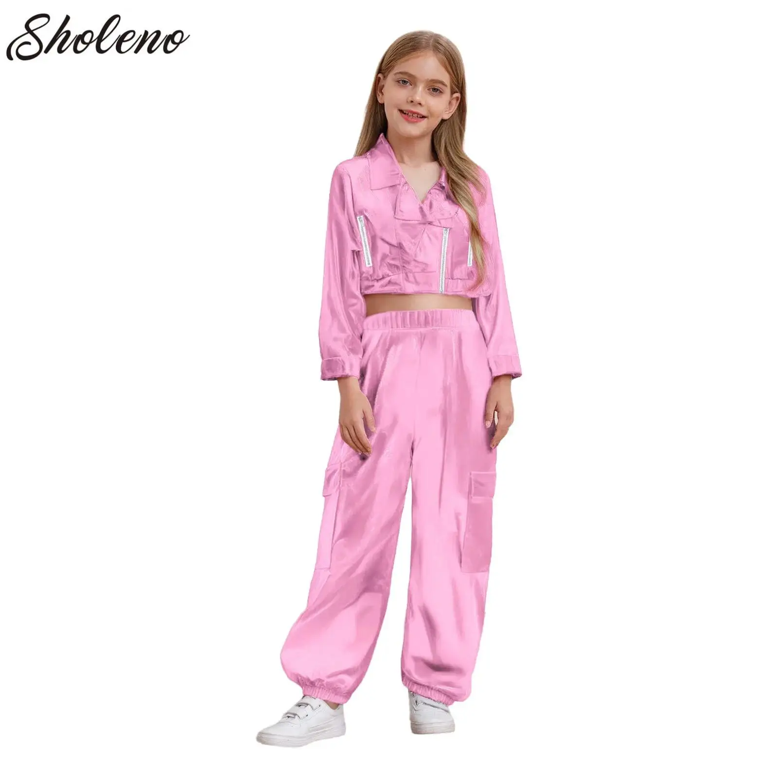 

Hip Hop Clothes Jazz Dance Costume Set Kids Fashion Metallic Jacket + Pants Girls Catwalk Kids Hip Hop Stage Performance Outfits