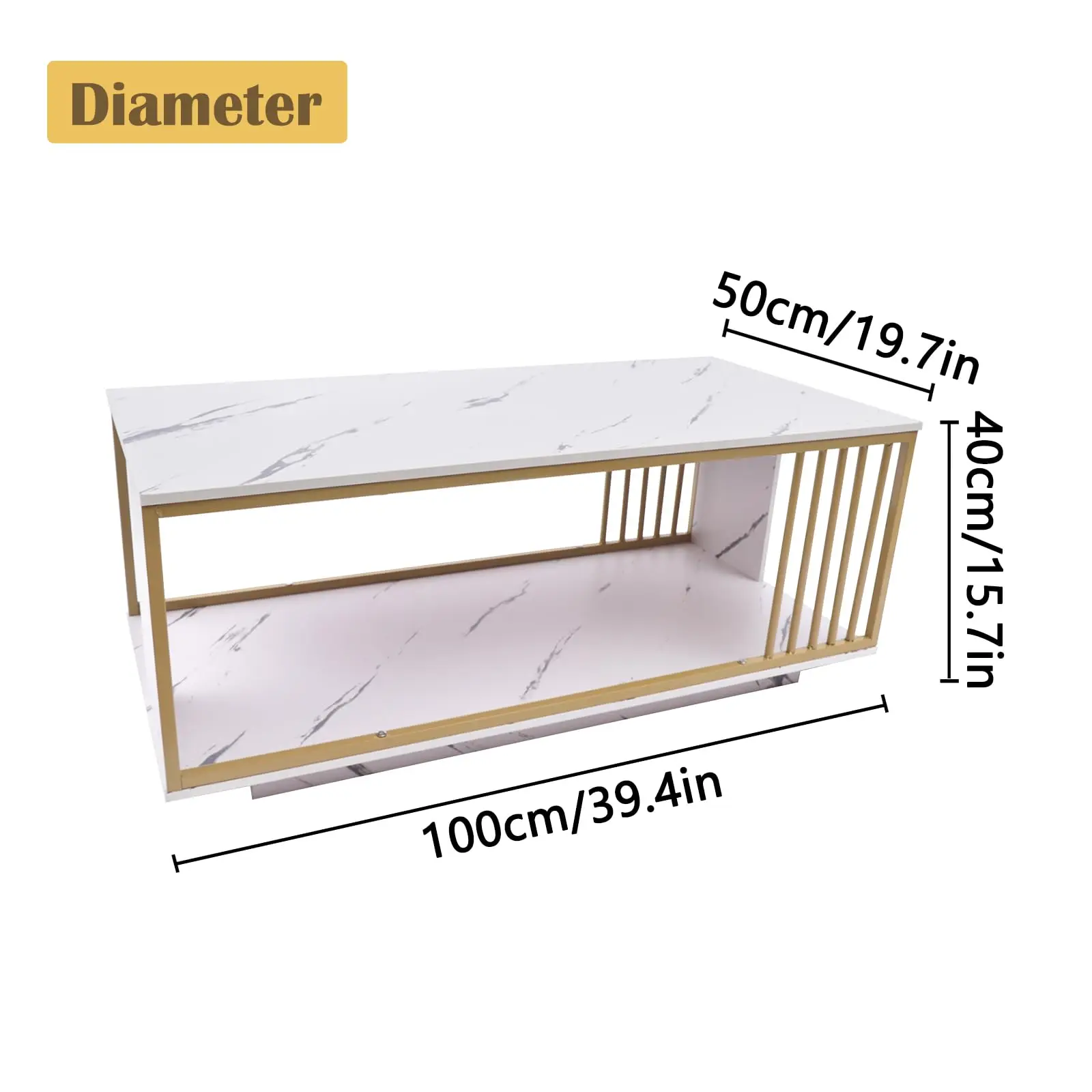 Tfcfl Современный золотой журнальный столик Прямоугольный центральный стол, журнальные столики из искусственного мрамора и МДФ Столик для телевизора Коктейльный столик Диван Торцевая вкладка