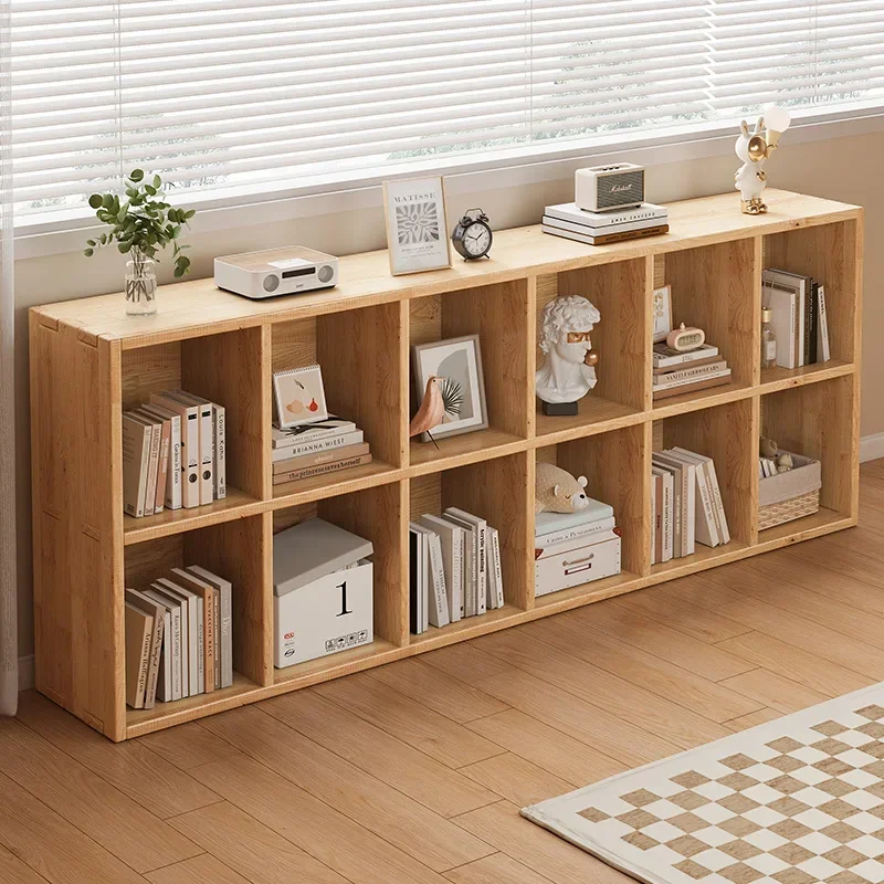 Solid wood bookshelf shelf floor-to-ceiling lattice cabinet living room kindergarten storage storage low bookcase