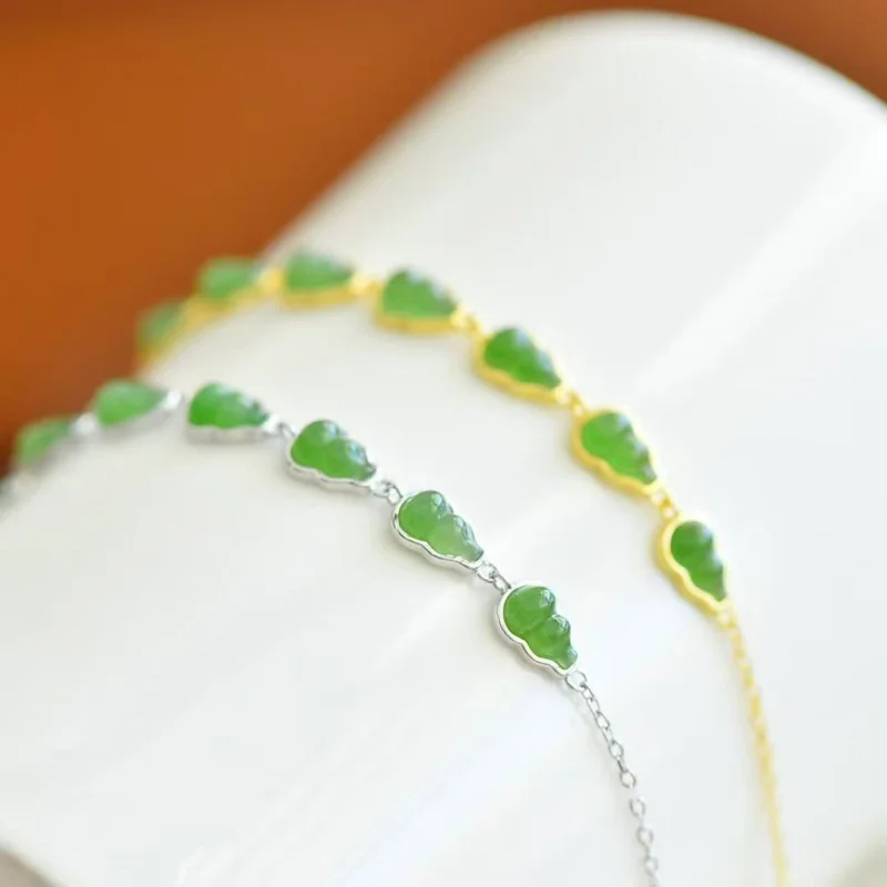

Natural Hetian Jade And Jasper Inlaid S925 Silver Exquisite Gourd Bracelet