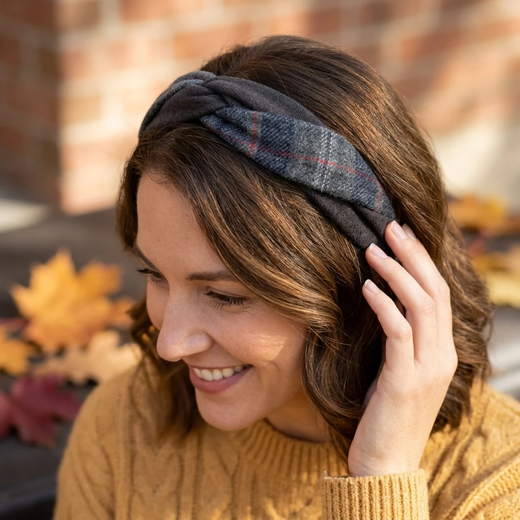 1pc Korean Style Autumn Headband Wool Plaid Cable Knit For Winter Non-slip Thick Hair Hoop Retro Women's Fashion Hair Accessory
