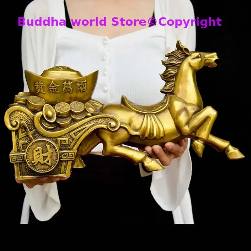 GOOD LUCK Auspicious COPPER ornament living room Company Decorative ART ZHAO CAI fortune HORSE Statue MA SHANG YOU QIAN