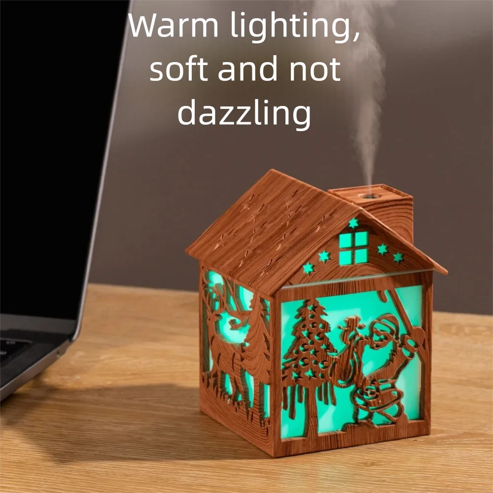 Wooden house humidifier colorful night light home dormitory bedside desktop atmosphere hydrating moisturizing large spray