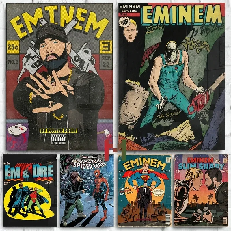 Rapper Singer Eminem Comic Covers Poster Canvas Printing Music Singer Rap Pop Wall Art Decor Fans Room Home Aesthetic Decorat