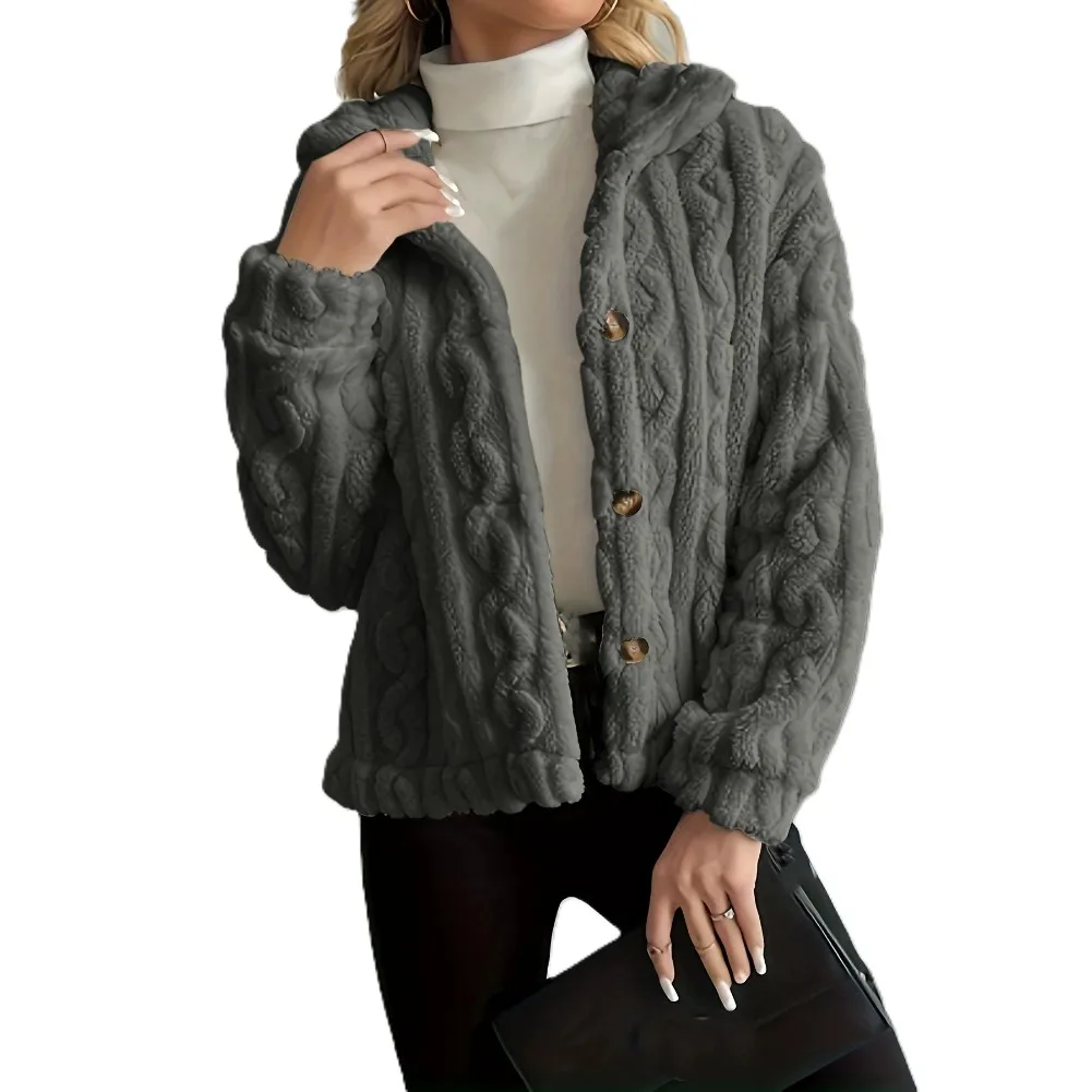 Stylish Autumn Winter Coat Furry Coat Cuffed Long Sleeve Coat Women Furry Coat Casual Fashion Style Polyester Fabric Blend