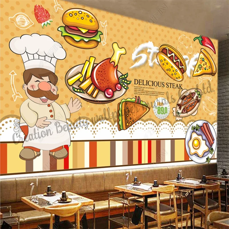 

Custom Wallpaper Burger Fried Chicken Fast Food Restaurant Decoration Murals Snack Bar KTV Background Wall Papel De Parede