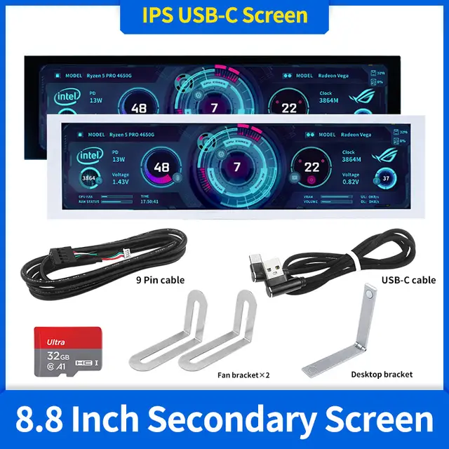 8.8 بوصة IPS USB شاشة ثانوية Type-C PH واجهة Turing شاشة ذكية وحدة المعالجة المركزية GPU RAM شاشة الكمبيوتر استخدام برنامج TURZX
