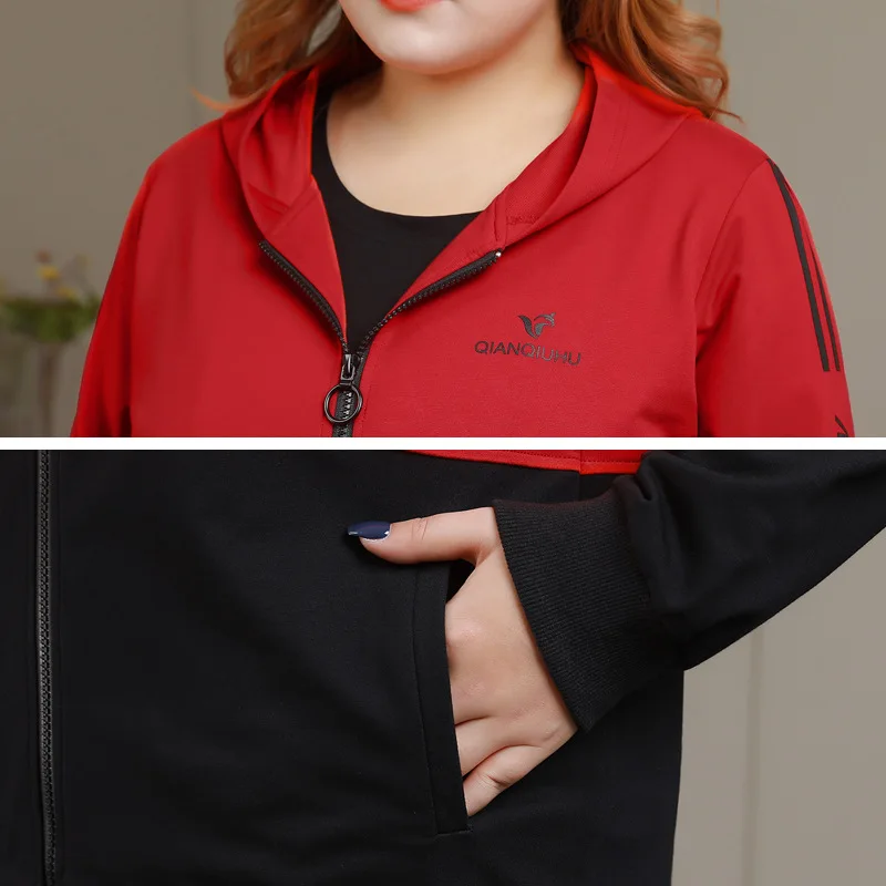 6XL Plus rozmiar jesień kobiety odzież sportowa dres kurtka luźna bluza z kapturem + spodnie bieganie Jogger Fitness trening zestaw na co dzień