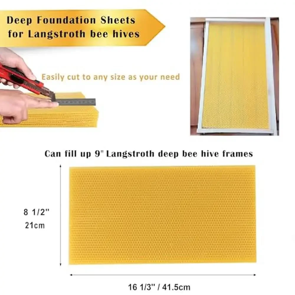 60pcs Langstroth Beehive Bee Wax Foundation Sheets Deep Frames Beekeeping must have beeswax natural high yield easy to use party