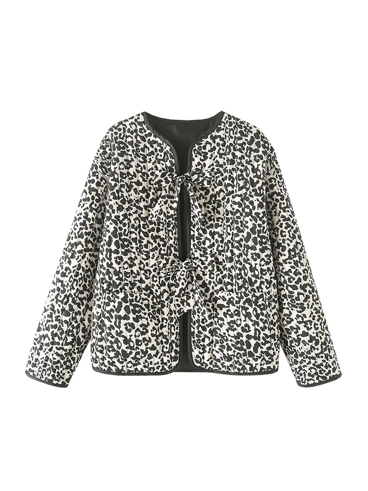 

European and American style women's clothing new animal print round neck loose casual long sleeve cotton jacket