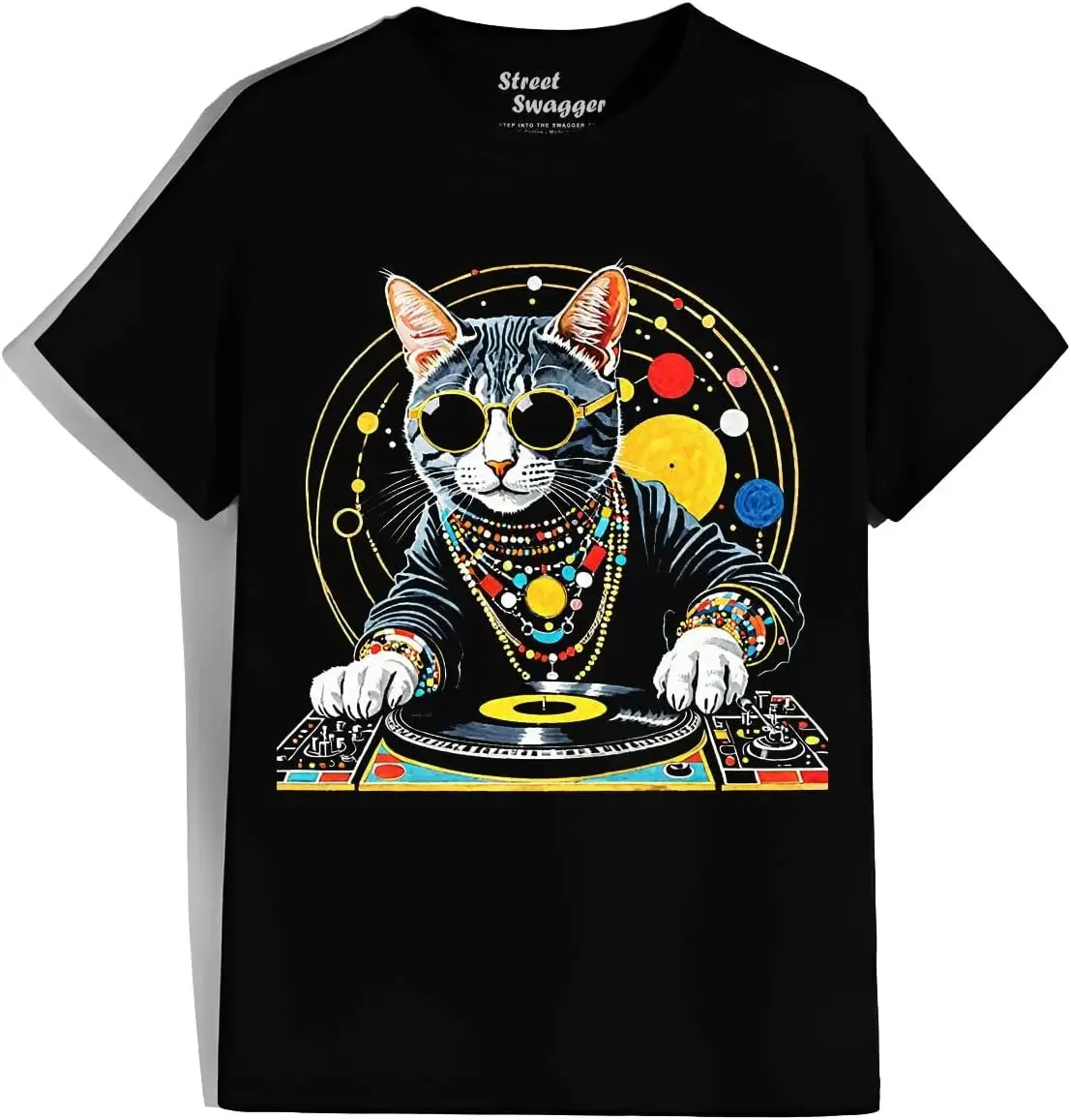 Pawsome Dj Tunes EDM Cat Dj Dj Cat in Sunglasses House Cat T Shirt Tees High Quality 100%Cotton Short Sleeve