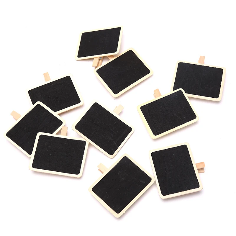 A Set Of 10 Miniature Wooden Blackboard Clips For Message Notes, Ideal For Home And Store Decorations