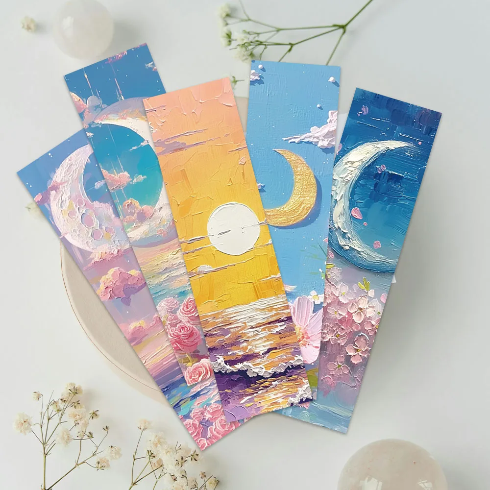 30pcs Cartoon Flowers Landscape Oil Painting Paper Bookmarks DIY Students Readers Page Markers Library Office Page Marking