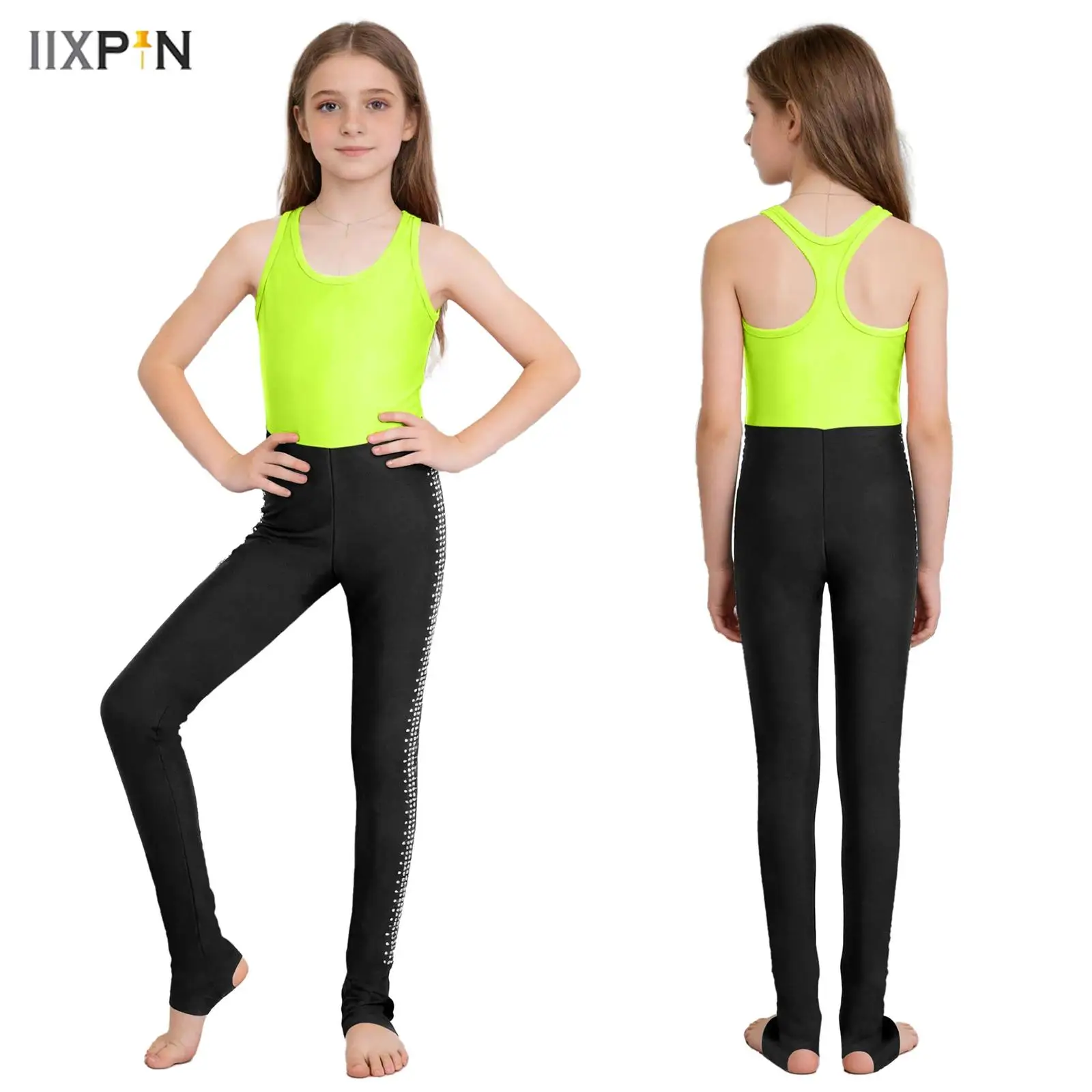 

Girls Full Body Leotard Shiny Stirrup Catsuit Fancy Dress Performance Jumpsuit Ballet Dance Bodysuit Children's Sports Tights
