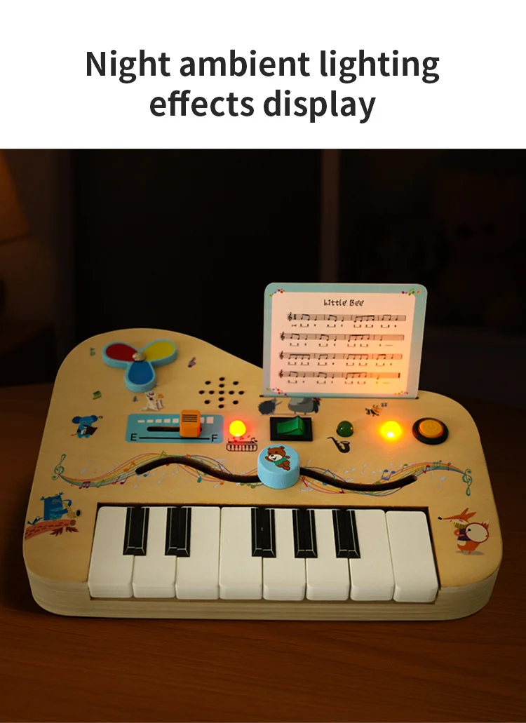 Planche de musique électronique LED en bois, Piano, interrupteur, jouets éducatifs physiques Montessori pour enfants, formation aux compétences quotidiennes